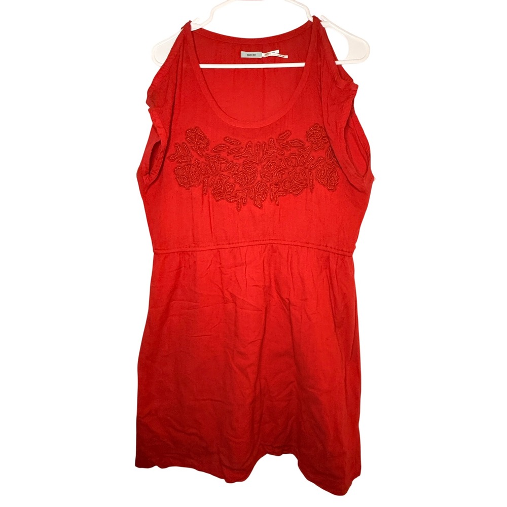 Kimchi Blue Beaded Cold Shoulder Dress Red Coral Boho Y2K Women's M